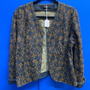 Anne Klein Floral Patterned Blazer in Blue and Gold